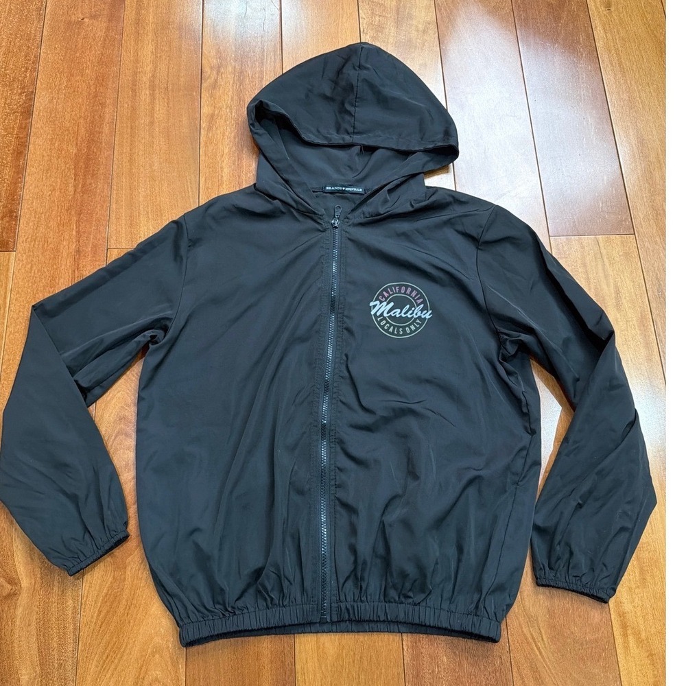 Brandy Melville Windbreaker Women Black Malibu‎ California Graphic Hoodie OS